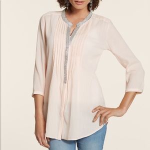 Chico’s Pink Sequin Trim Top 3/4 Sleeve (Sz 2)